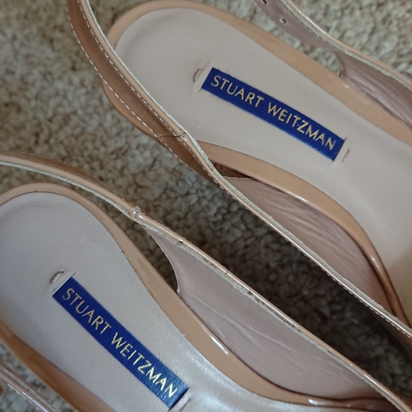 Stuart Weitzman Jean Patent Leather Slingback Wedge Sandals in nude size 7M - Picture 11 of 15